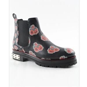 Alexander McQueen | Floral Print Leather Chelsea Booties in Black Size 38